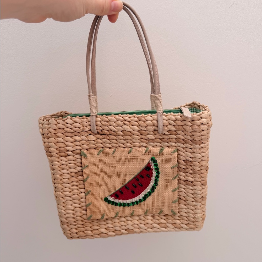 Xhilaration Natural Straw Tote with Watermelon Design - Picture 3 of 4